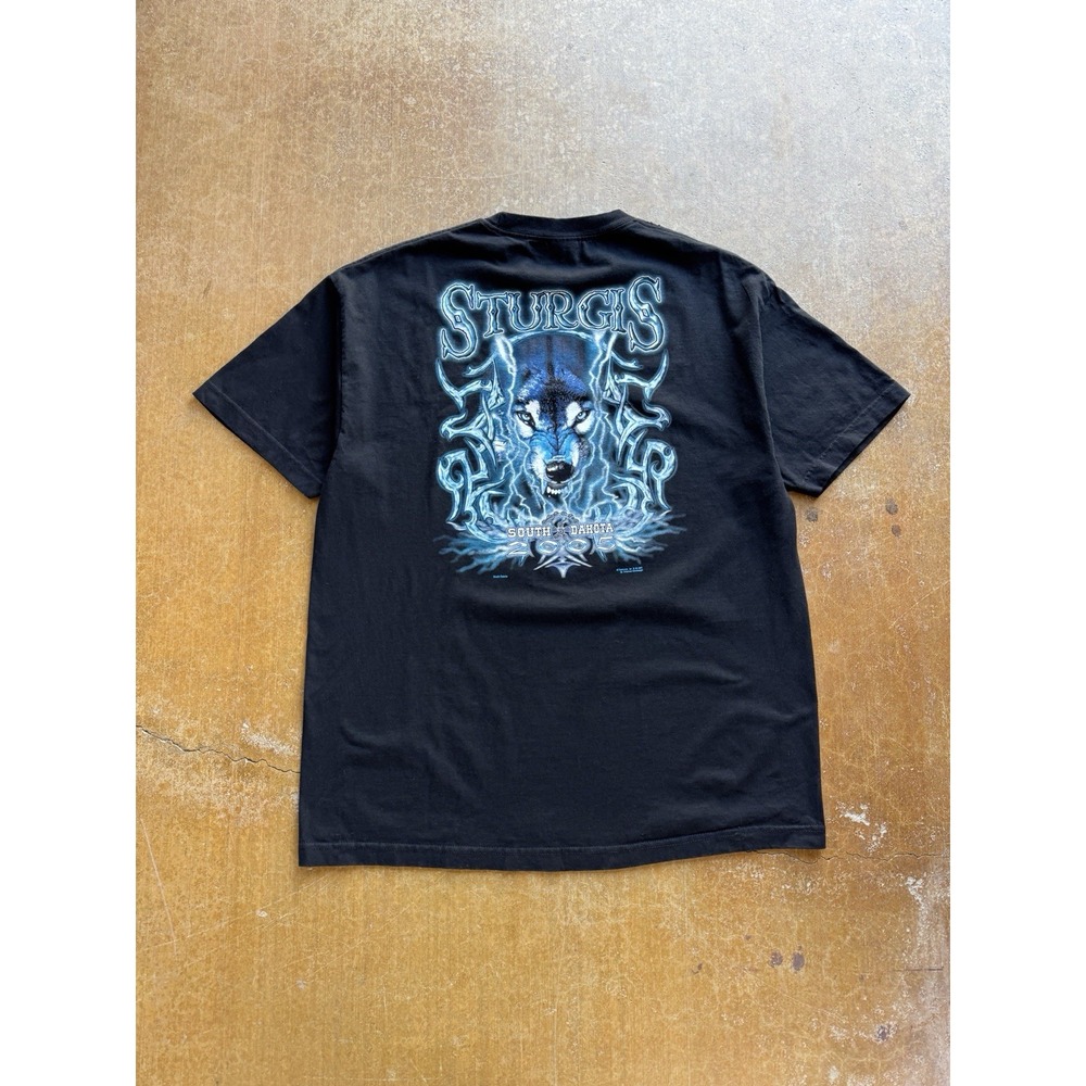 VTG Y2K Sturgis Lightning Wolf Biker Rally Motorcycle South Dakota T-Shirt (XL)